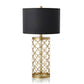 SOGA Hollowed Metal Table Lamp with Dark Fabric Shade Modern Bedside Lamp