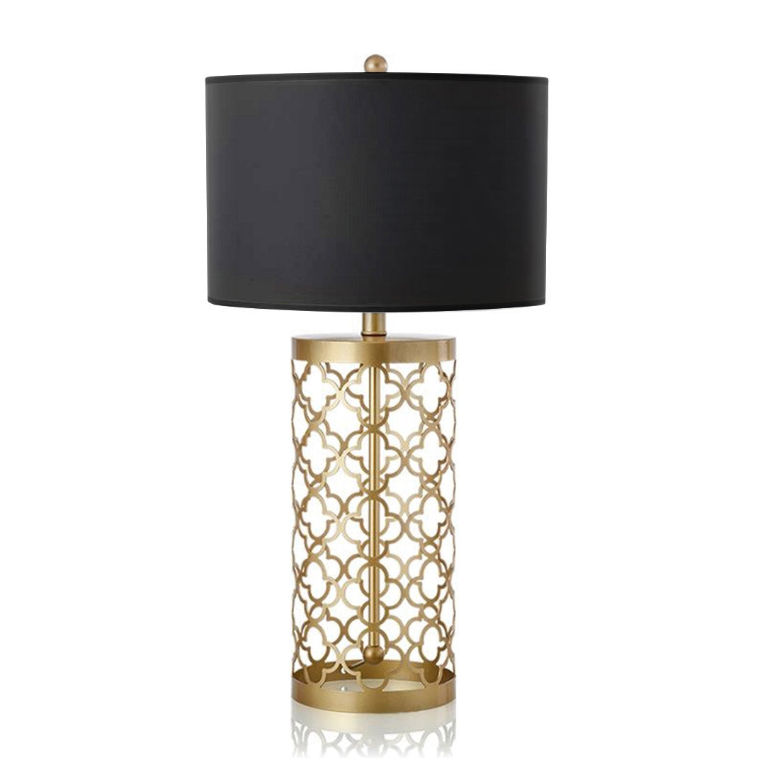 SOGA Hollowed Metal Table Lamp with Dark Fabric Shade Modern Bedside Lamp