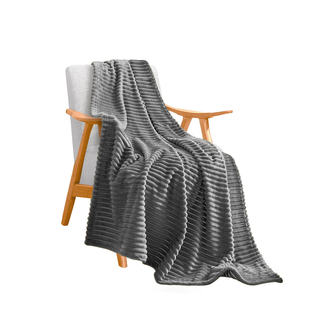 SOGA Grey Striped Throw Blanket Lightweight Flannel Polyester Sofa Blanket 200x230cm