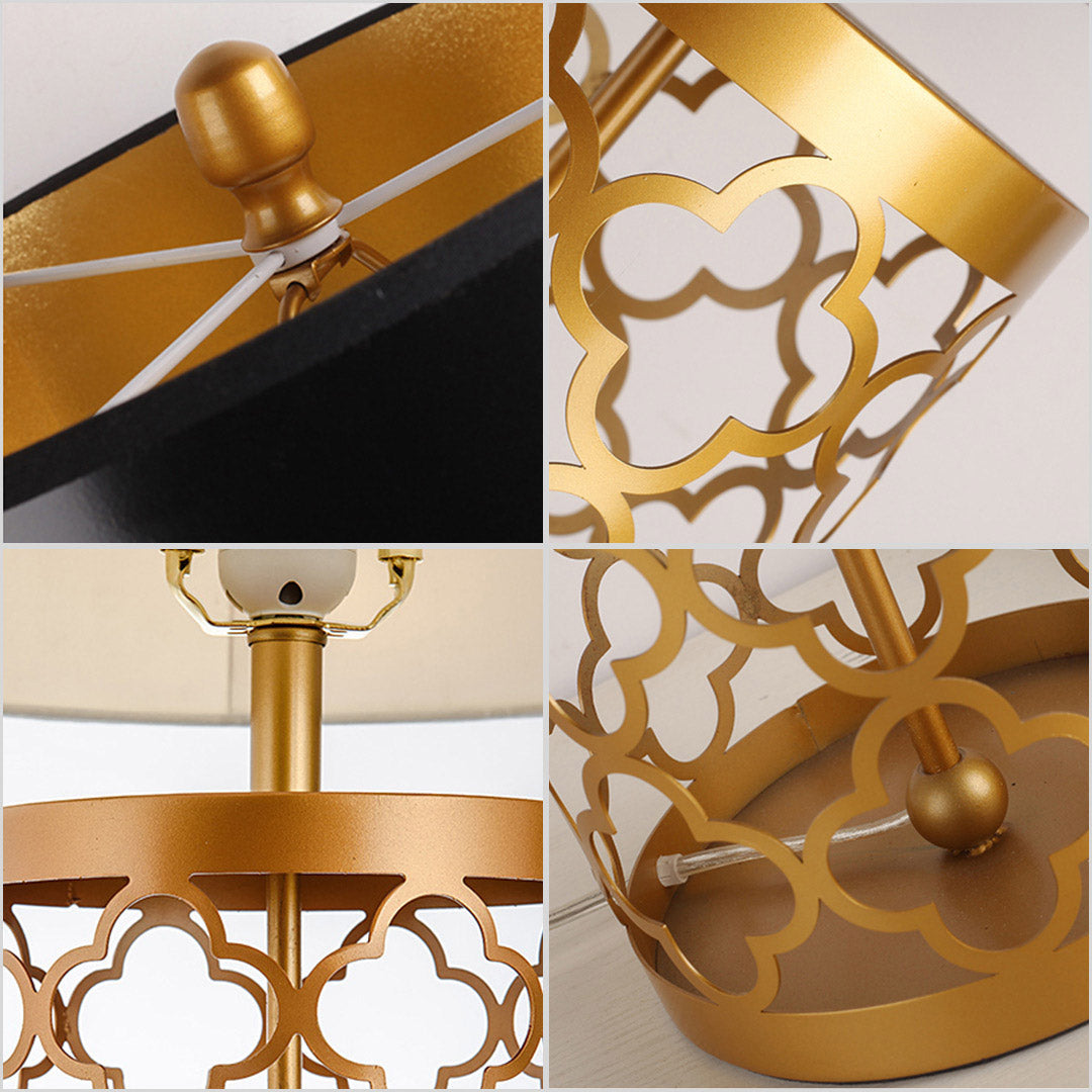 SOGA Hollowed Metal Table Lamp with Dark Fabric Shade Modern Bedside Lamp