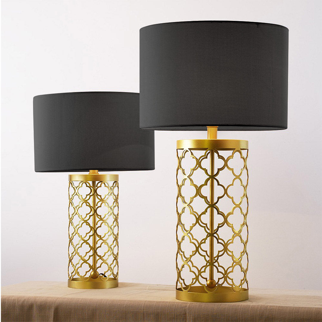 SOGA Hollowed Metal Table Lamp with Dark Fabric Shade Modern Bedside Lamp