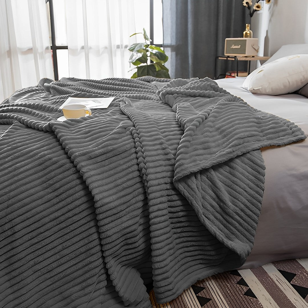 SOGA Grey Striped Throw Blanket Lightweight Flannel Polyester Sofa Blanket 200x230cm