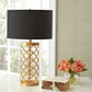 SOGA Hollowed Metal Table Lamp with Dark Fabric Shade Modern Bedside Lamp