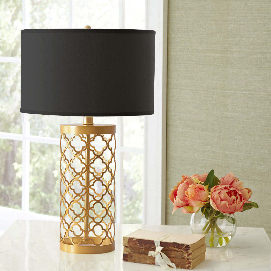 SOGA Hollowed Metal Table Lamp with Dark Fabric Shade Modern Bedside Lamp