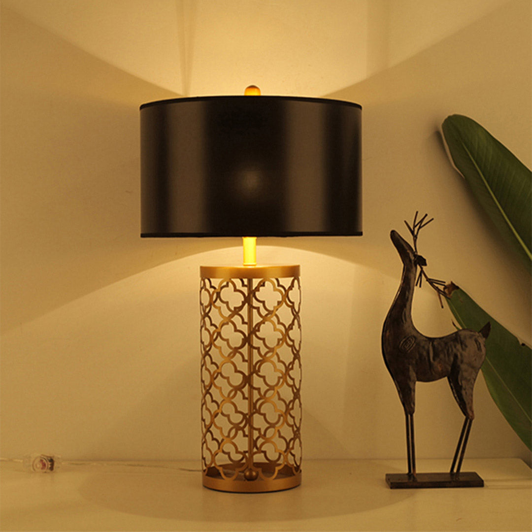 SOGA Hollowed Metal Table Lamp with Dark Fabric Shade Modern Bedside Lamp