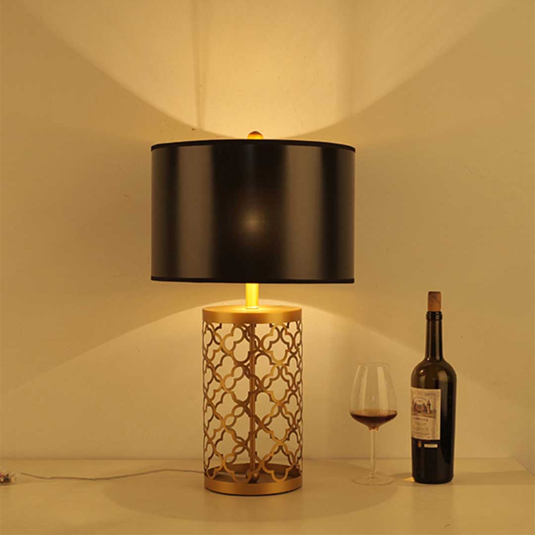 SOGA Hollowed Metal Table Lamp with Dark Fabric Shade Modern Bedside Lamp
