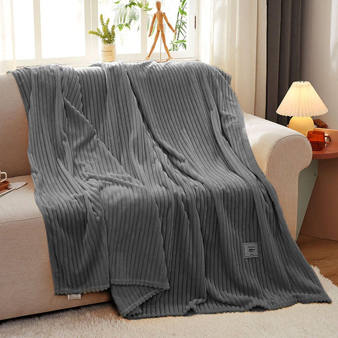 SOGA Grey Striped Throw Blanket Lightweight Flannel Polyester Sofa Blanket 200x230cm
