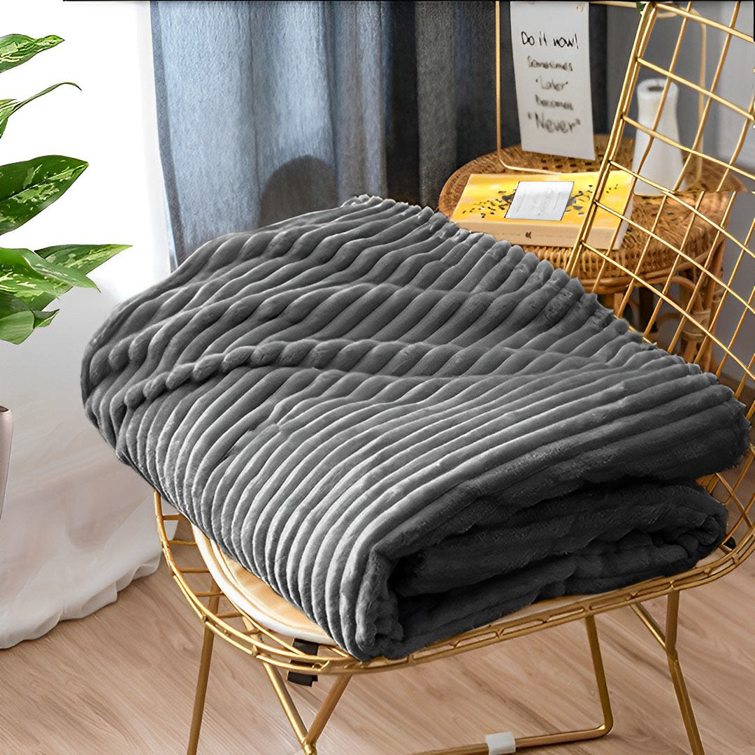 SOGA Grey Striped Throw Blanket Lightweight Flannel Polyester Sofa Blanket 200x230cm