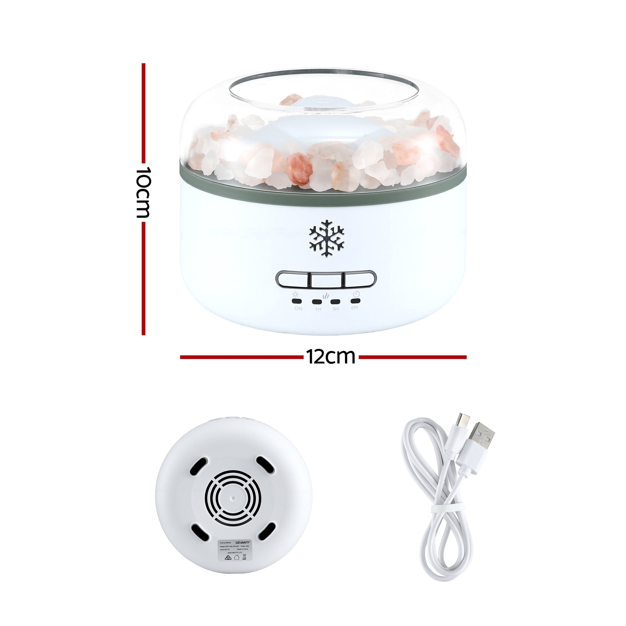 Devanti Salt Lamp Aroma Diffuser 150ml Ultrasonic Humidifier Night Light