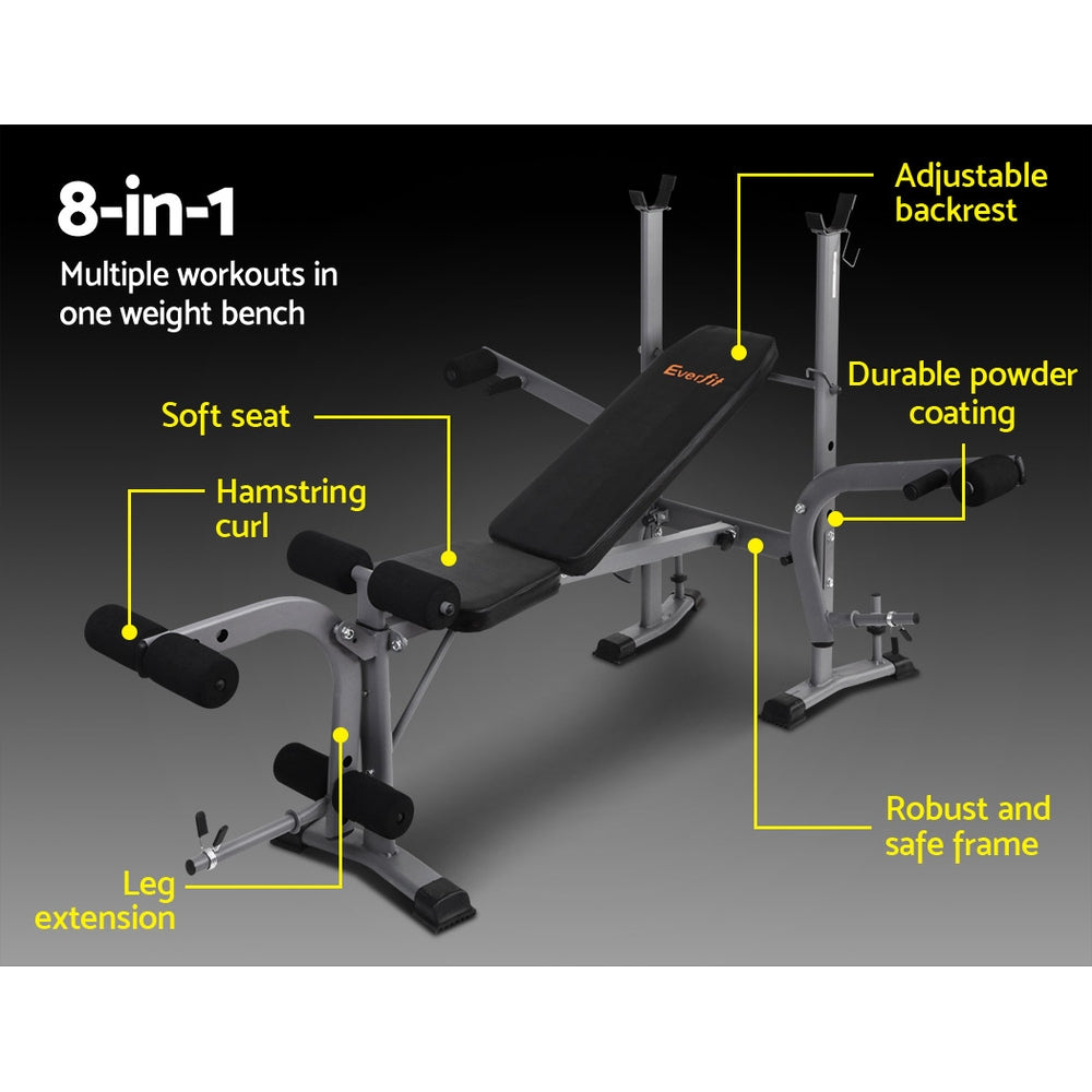 Everfit 8 in 1 Adjustable Weight Bench Press Home Gym Station 200 kg