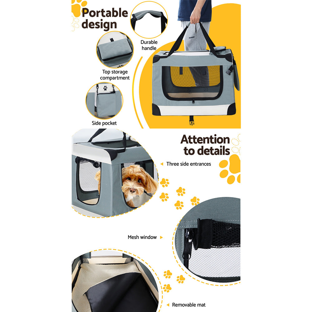 i.Pet Soft Pet Carrier Crate 70cm Foldable Dog & Cat Travel Cage Portable Car Kennel