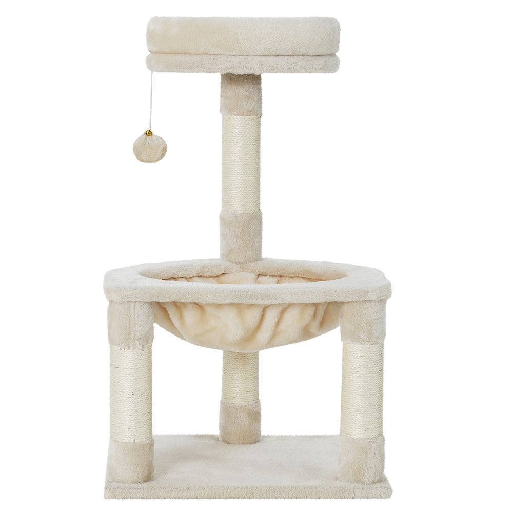 i.Pet Cat Tree 69cm Scratching Post Tower with Bed Hammock & Toys Beige