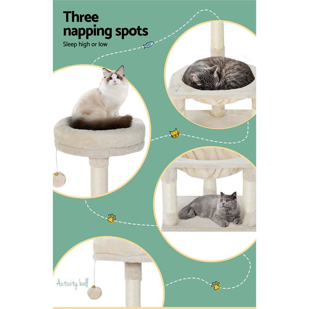 i.Pet Cat Tree 69cm Scratching Post Tower with Bed Hammock & Toys Beige