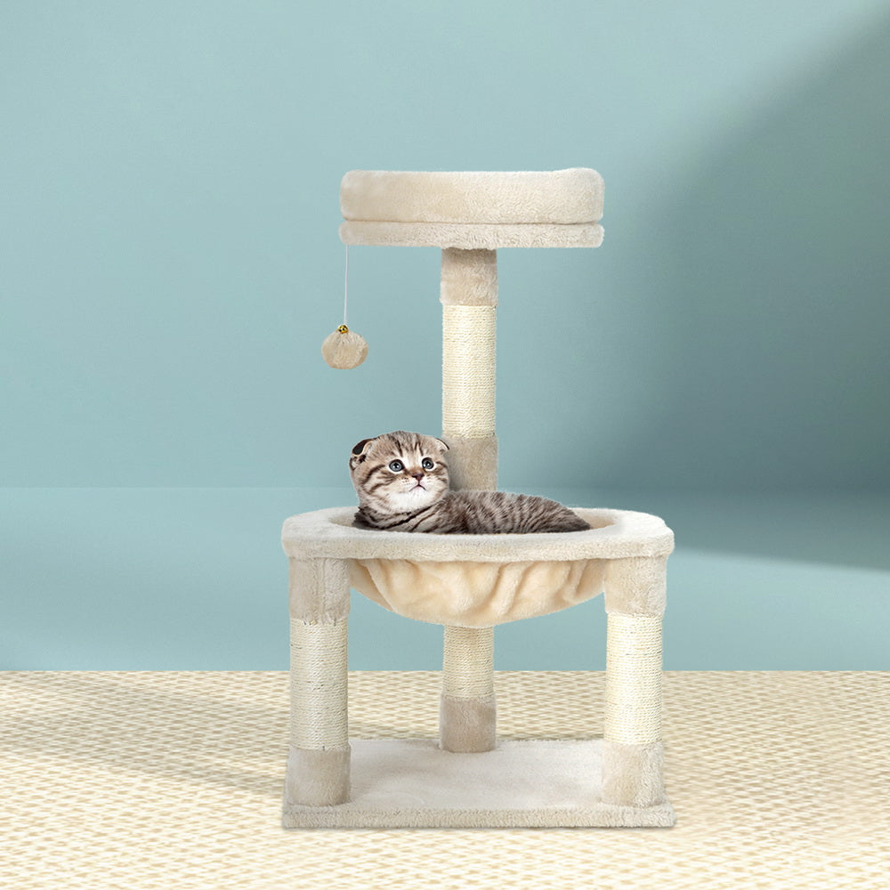 i.Pet Cat Tree 69cm Scratching Post Tower with Bed Hammock & Toys Beige
