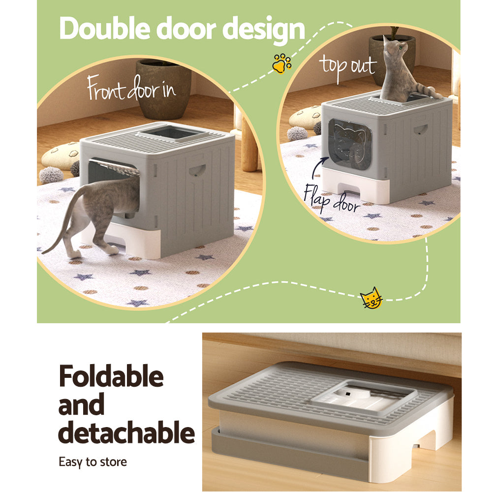 i.Pet Enclosed Cat Litter Box Foldable Hooded Kitty Toilet with Tray & Scoop
