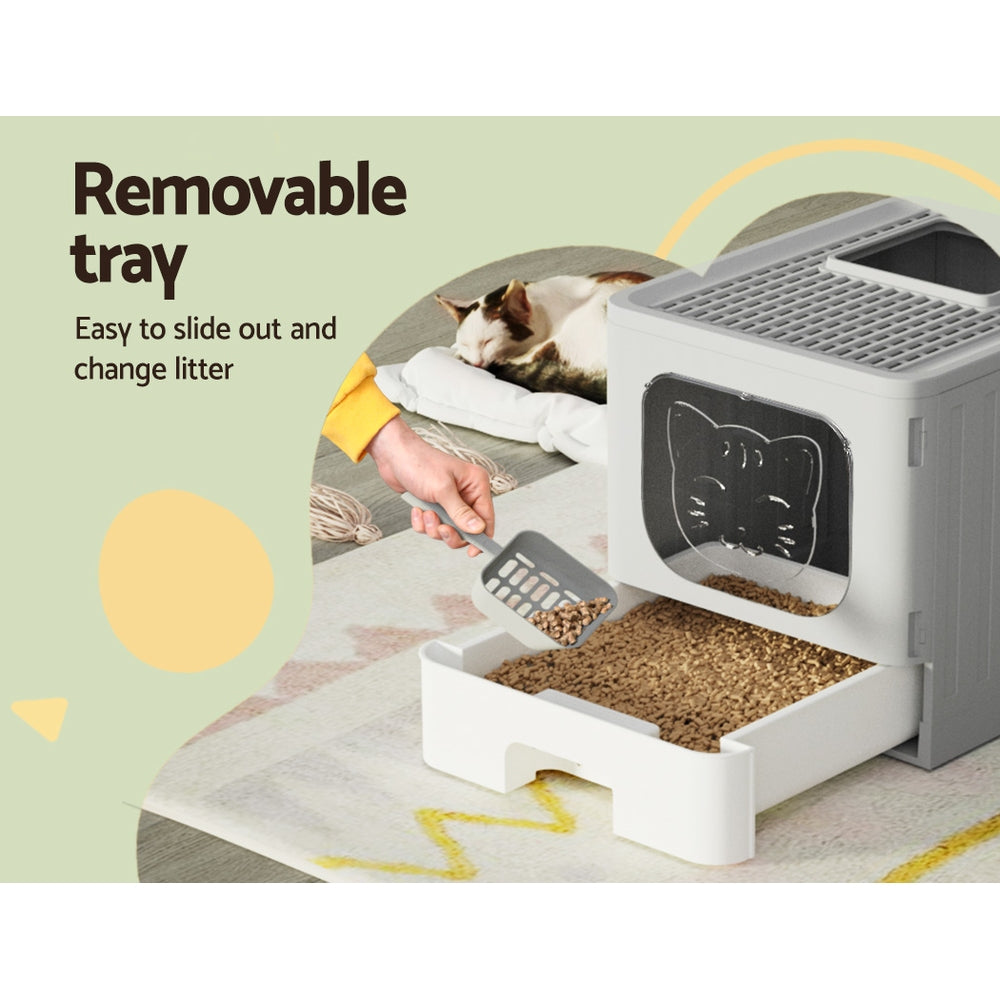 i.Pet Enclosed Cat Litter Box Foldable Hooded Kitty Toilet with Tray & Scoop