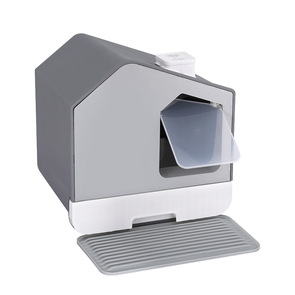 i.Pet Enclosed Cat Litter Box with Scoop & Mat Hooded Kitty Toilet Grey