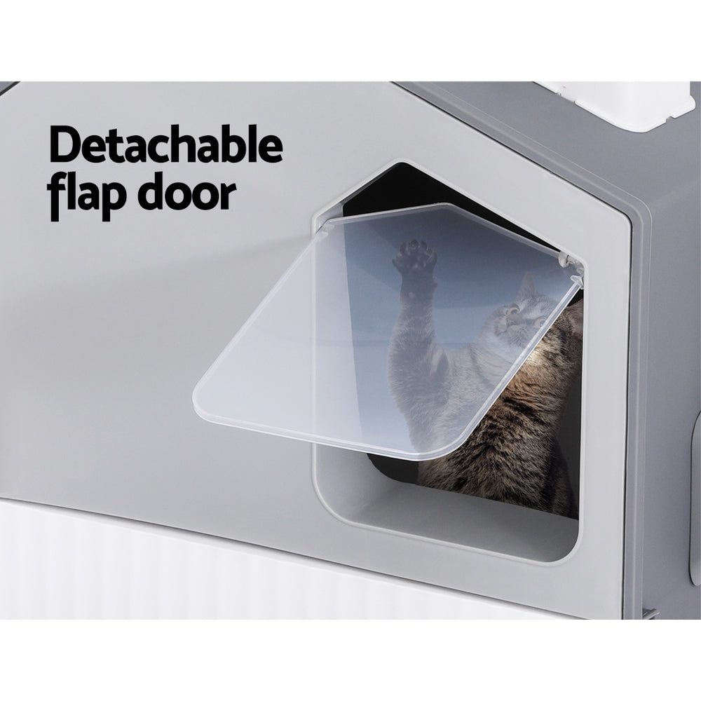 i.Pet Enclosed Cat Litter Box with Scoop & Mat Hooded Kitty Toilet Grey