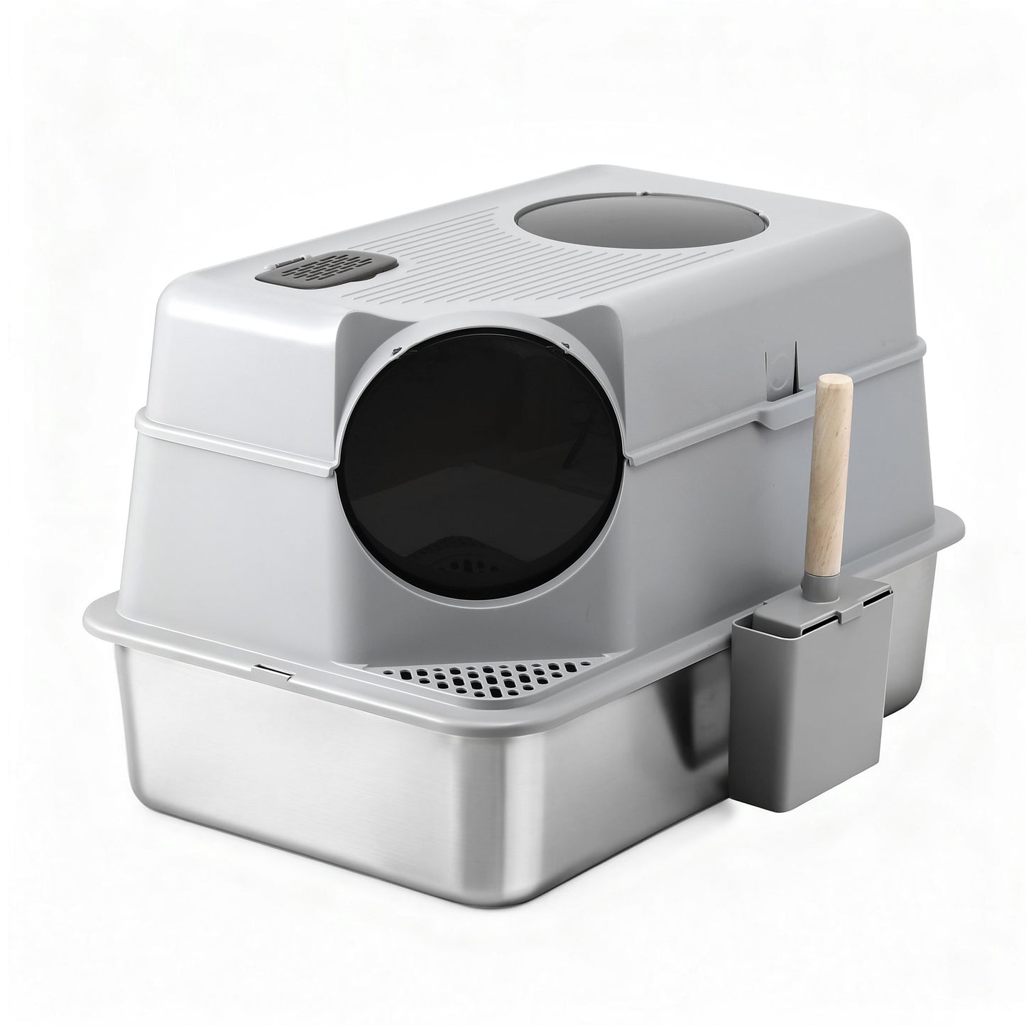 i.Pet Large Stainless Steel Cat Litter Box with High Sides Odour Control Grey