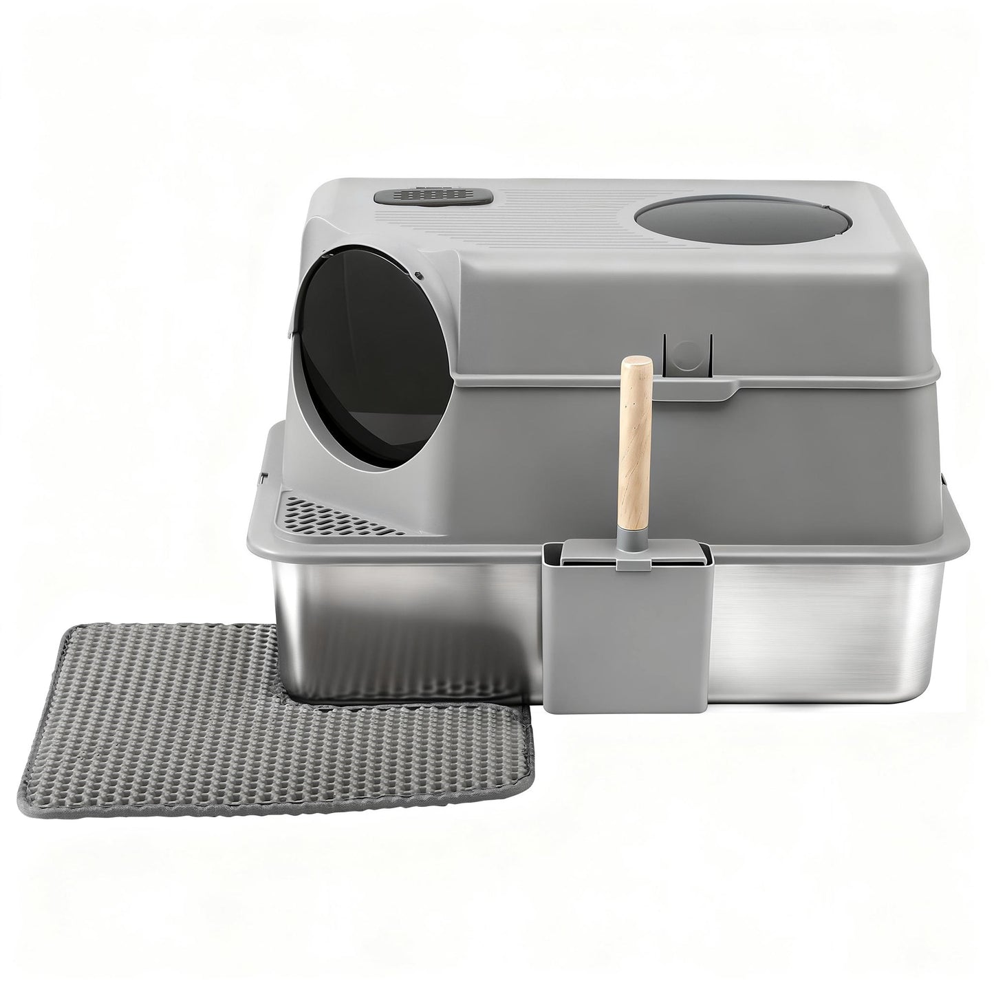 i.Pet Large Stainless Steel Cat Litter Box with High Sides Odour Control Grey