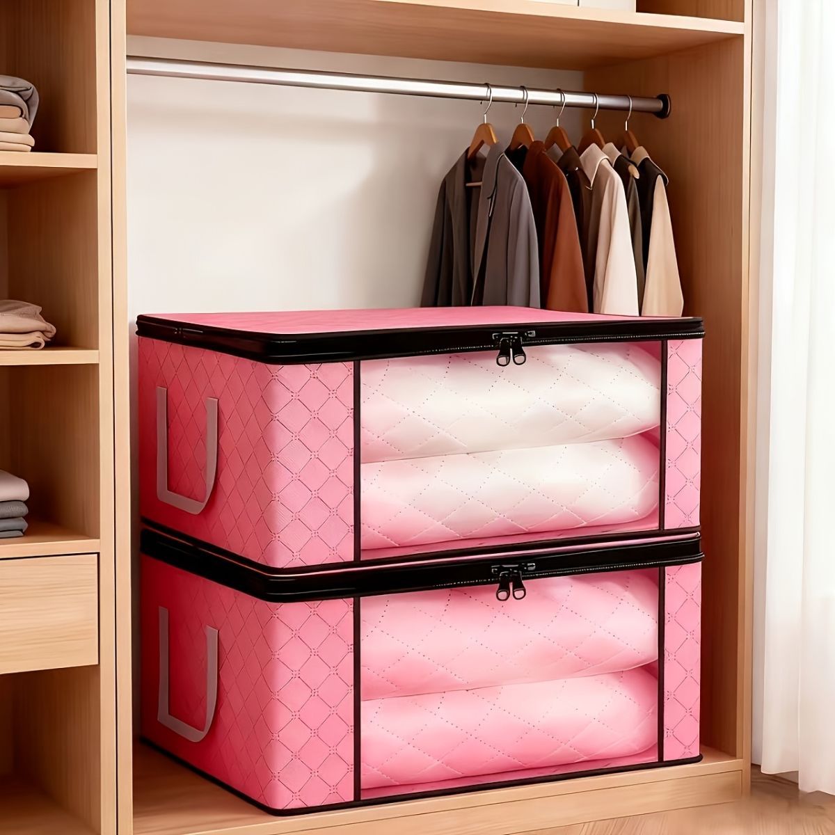 Foldable Storage Bins Extra Large Storage Bins 90L Storage Container Storage - Pink - Size 01