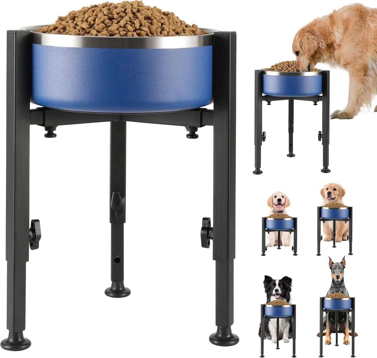Adjustable Elevated Dog Bowl Stand Metal Raised Pet Feeder Single & Double Holder