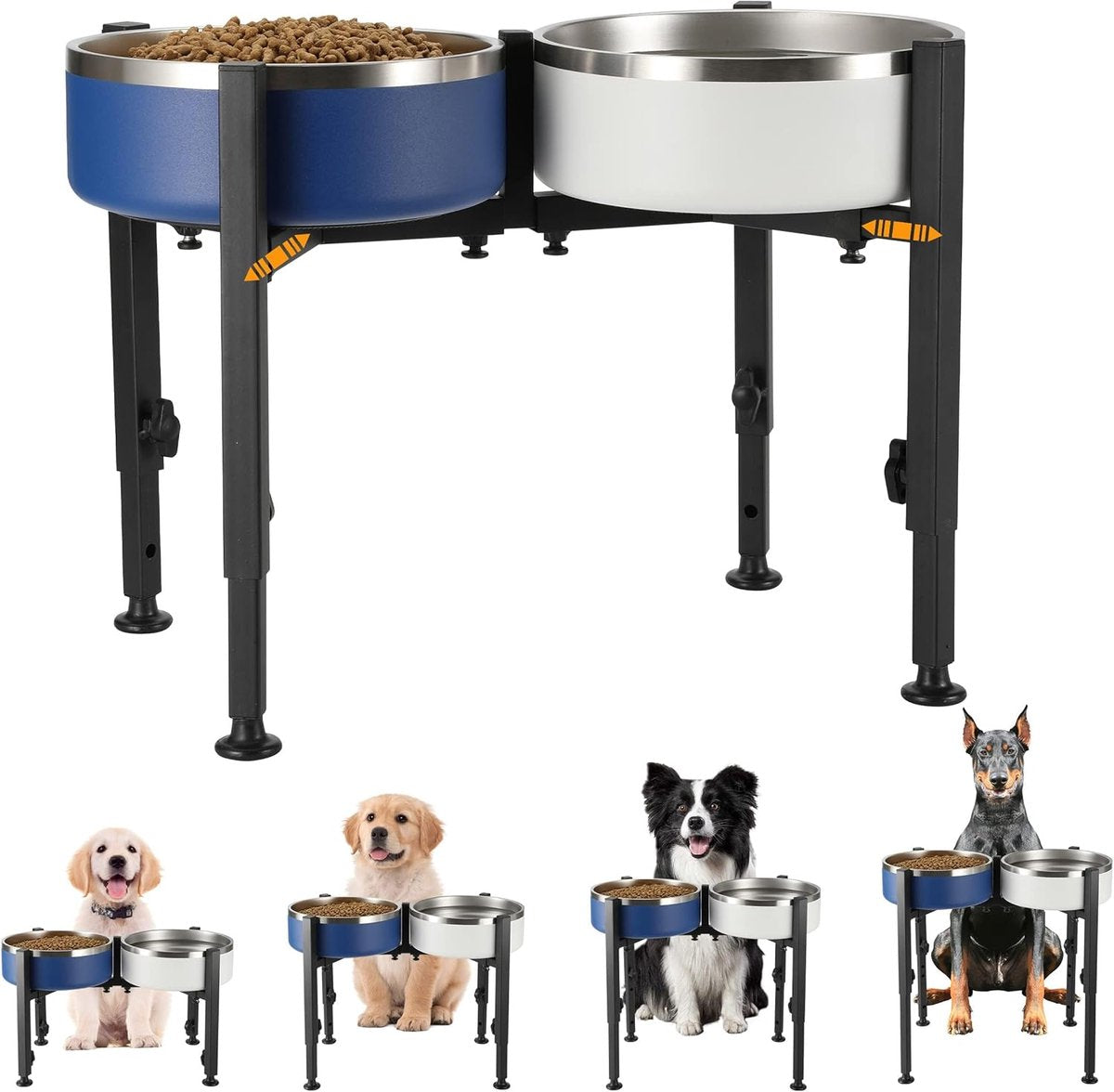 Adjustable Elevated Dog Bowl Stand Metal Raised Pet Feeder Single & Double Holder