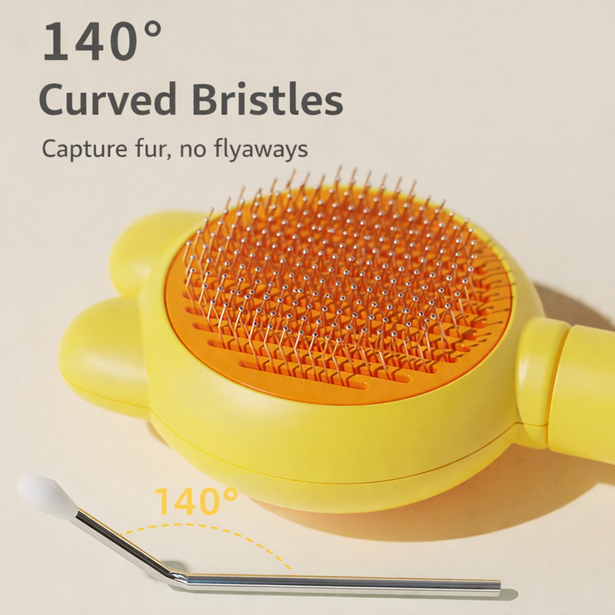 Self Cleaning Pet Grooming Brush Hair Remover for Cats and Dogs Yellow