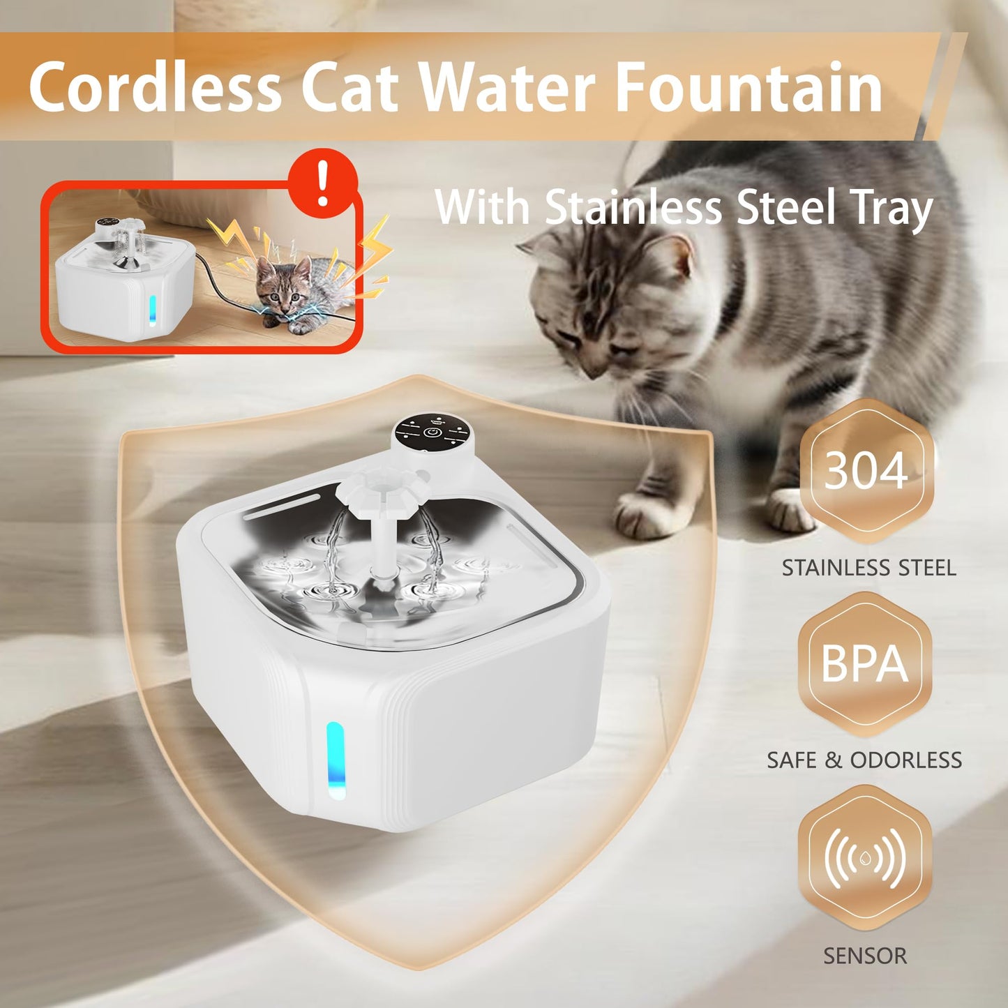 Automatic Water Fountain Wireless Pet Drinking Fountain 3.2L Dog & Cat Water Dispenser