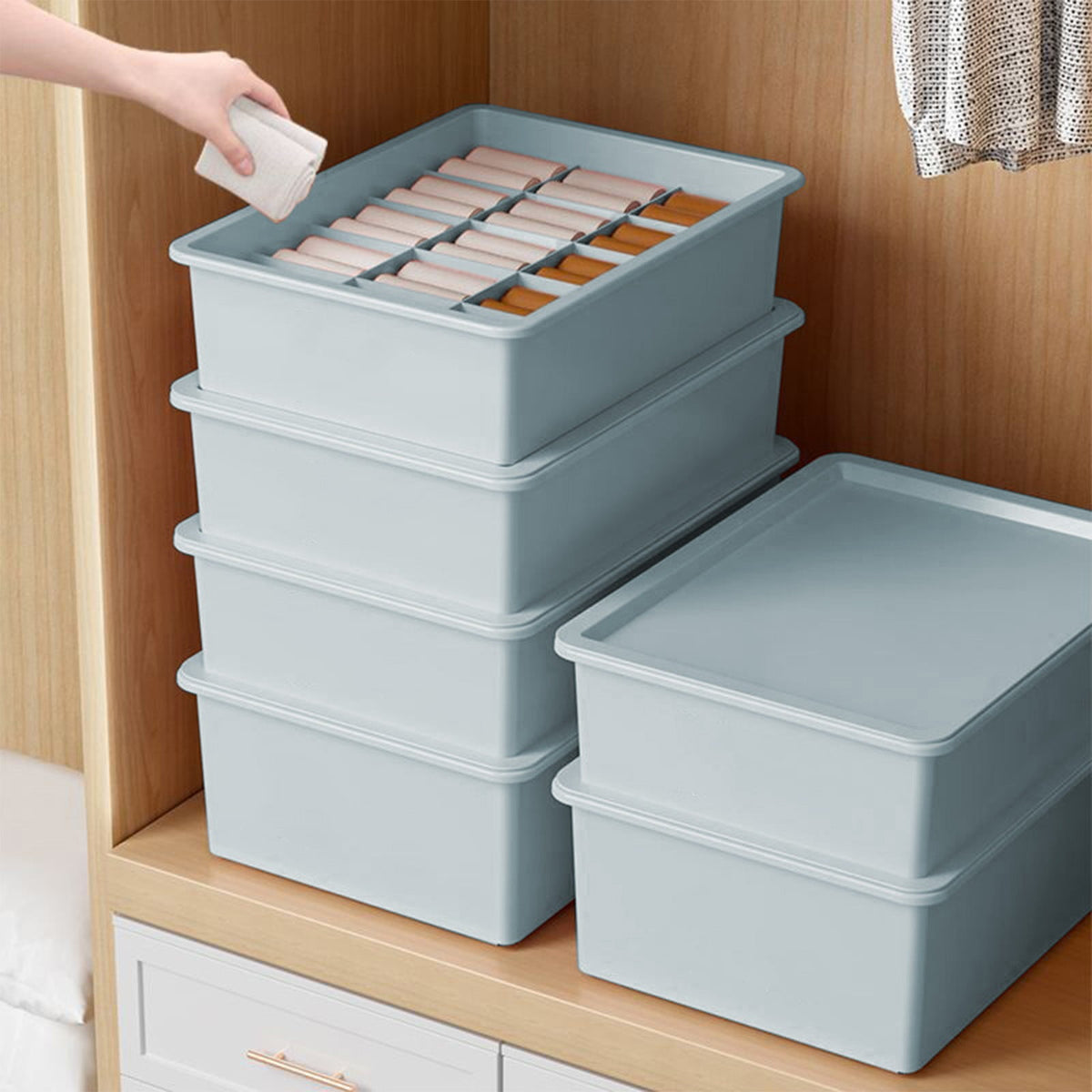 Sock & Underwear Drawer Organizer Storage Bin with Lid