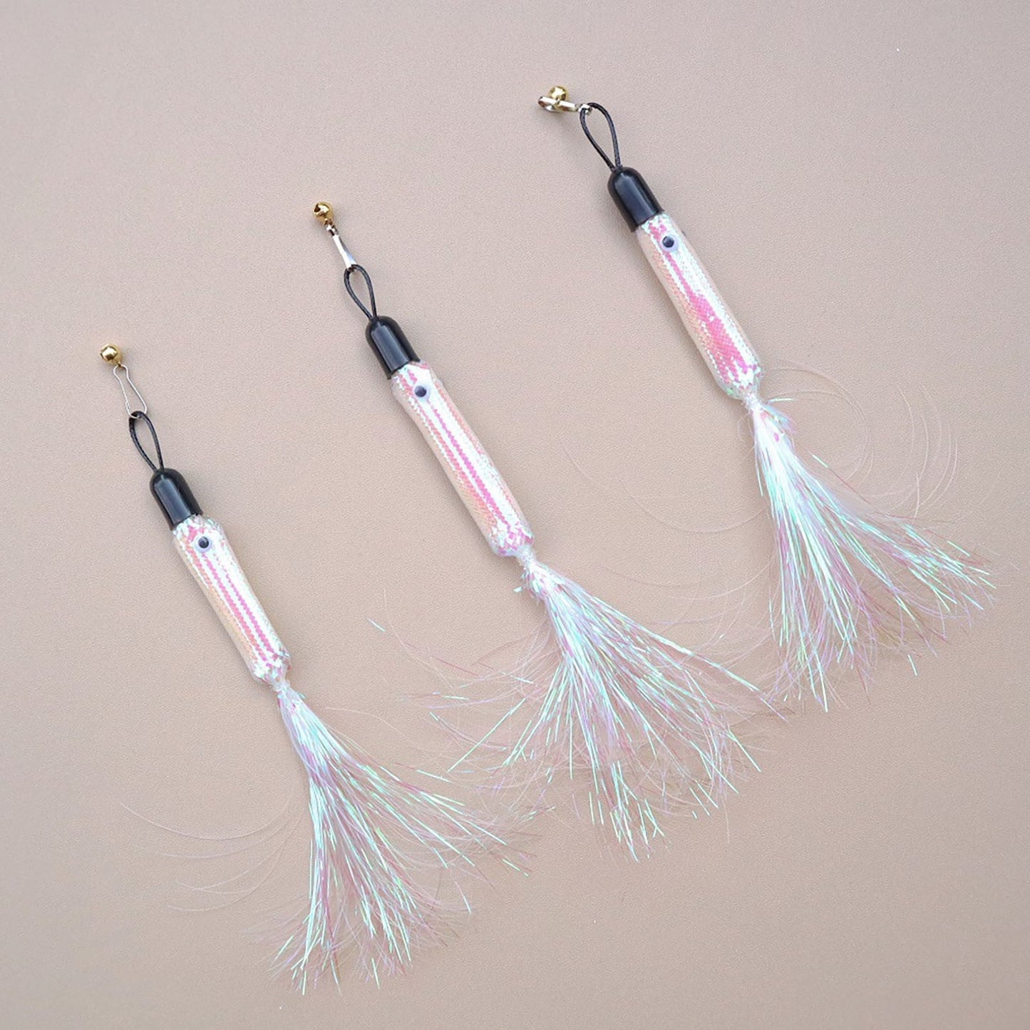 Cat Wand Toy, Replacement Head Tassel Cats Rod Accessories, Replaceable Colorful Rainbow Tassels, Funny and Interesting Cat Toys, for Indoor Cats, Pet Supplies (1 Replacement Head) Silver