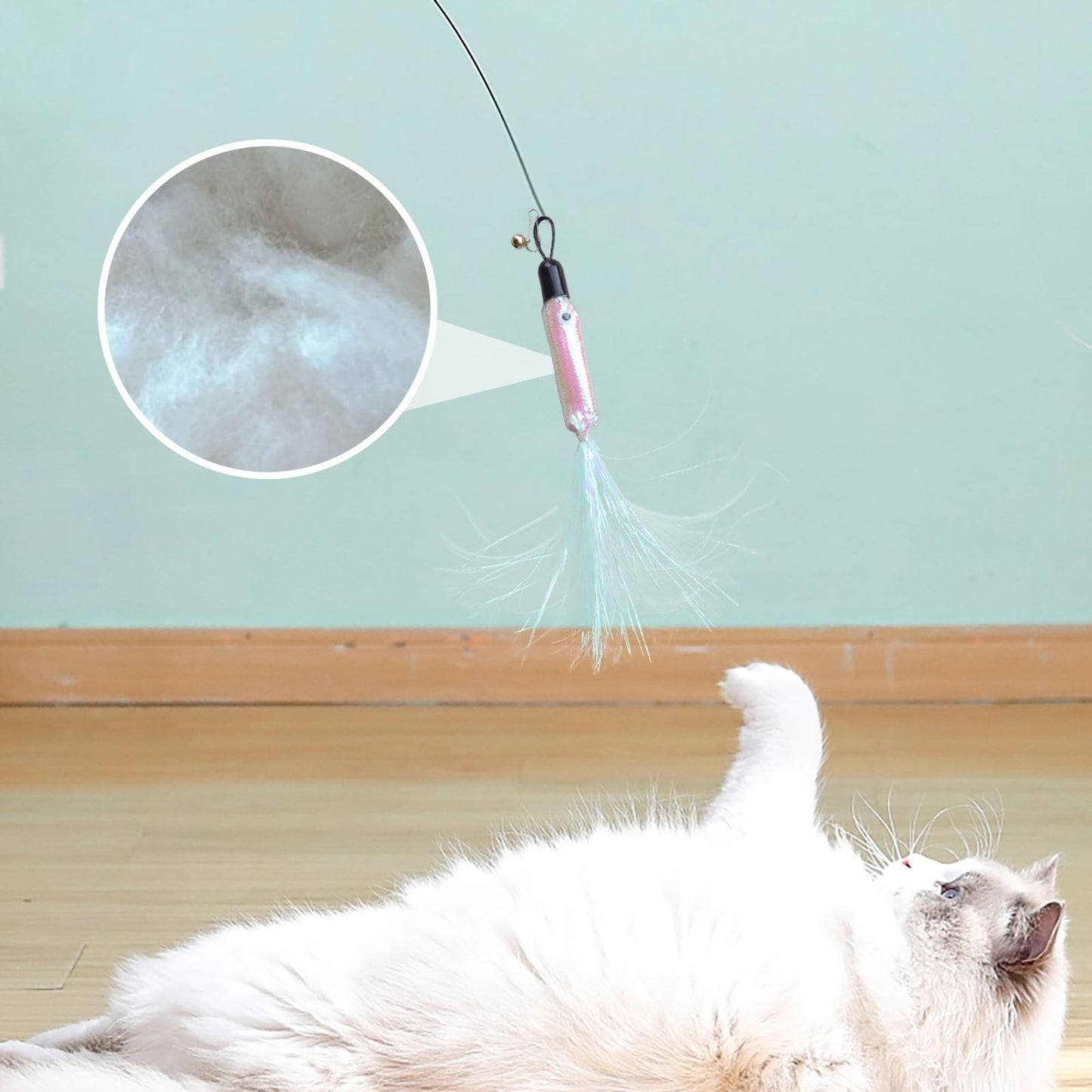 Cat Wand Toy, Replacement Head Tassel Cats Rod Accessories, Replaceable Colorful Rainbow Tassels, Funny and Interesting Cat Toys, for Indoor Cats, Pet Supplies (1 Replacement Head) Silver