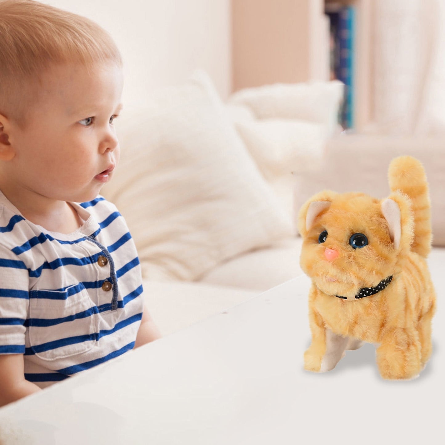 Chmadoxn Toys for Kids Robot Cat Plush Cat Stuffed Animal Interactive Cat, Walk, Bark And Move Tail Electronic Cat Pet, Robot Cat Cat Toy, Toy Cat Children's Birthday Christmas Gift Christmas Gifts One Size Yellow