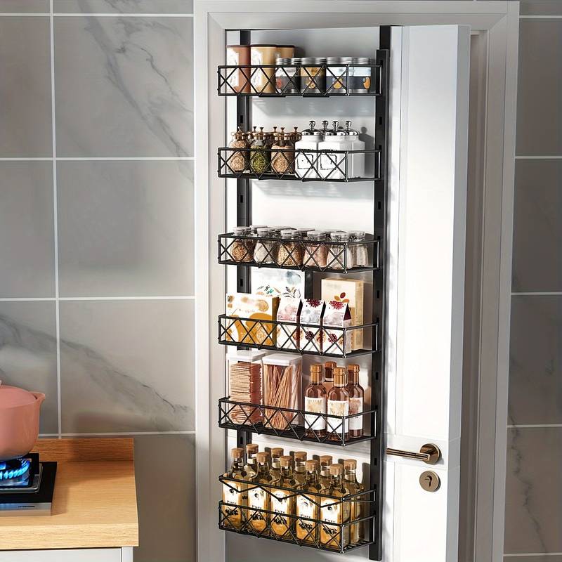 6 Tier Over Door Pantry Organizer Rack with Adjustable Baskets for Kitchen Storage