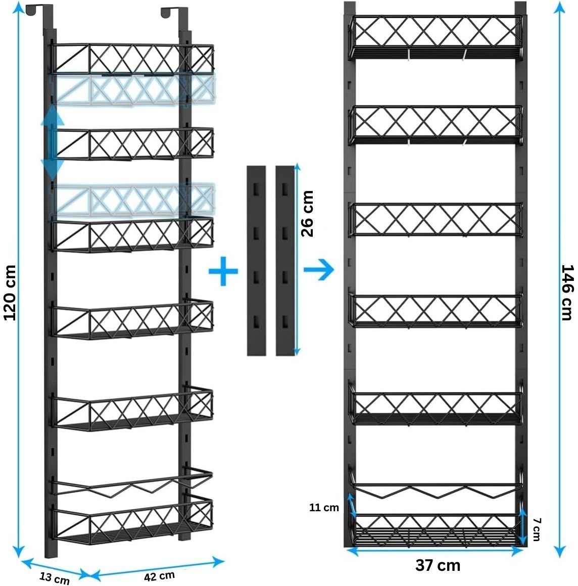 6 Tier Over Door Pantry Organizer Rack with Adjustable Baskets for Kitchen Storage
