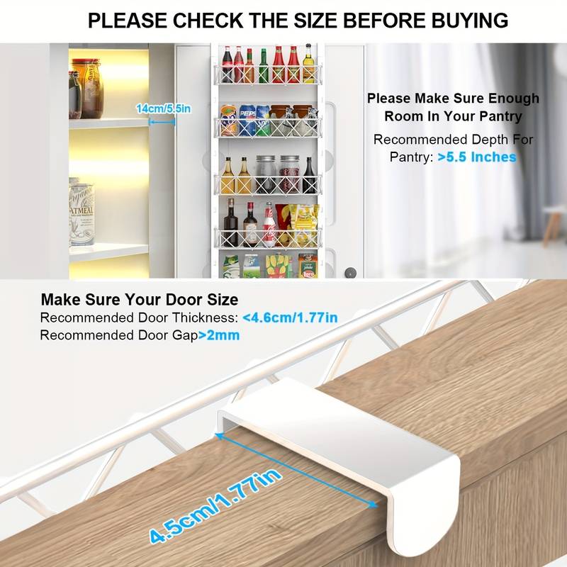 6 Tier Adjustable Over Door Pantry Organizer Rack Kitchen Storage with Metal Baskets