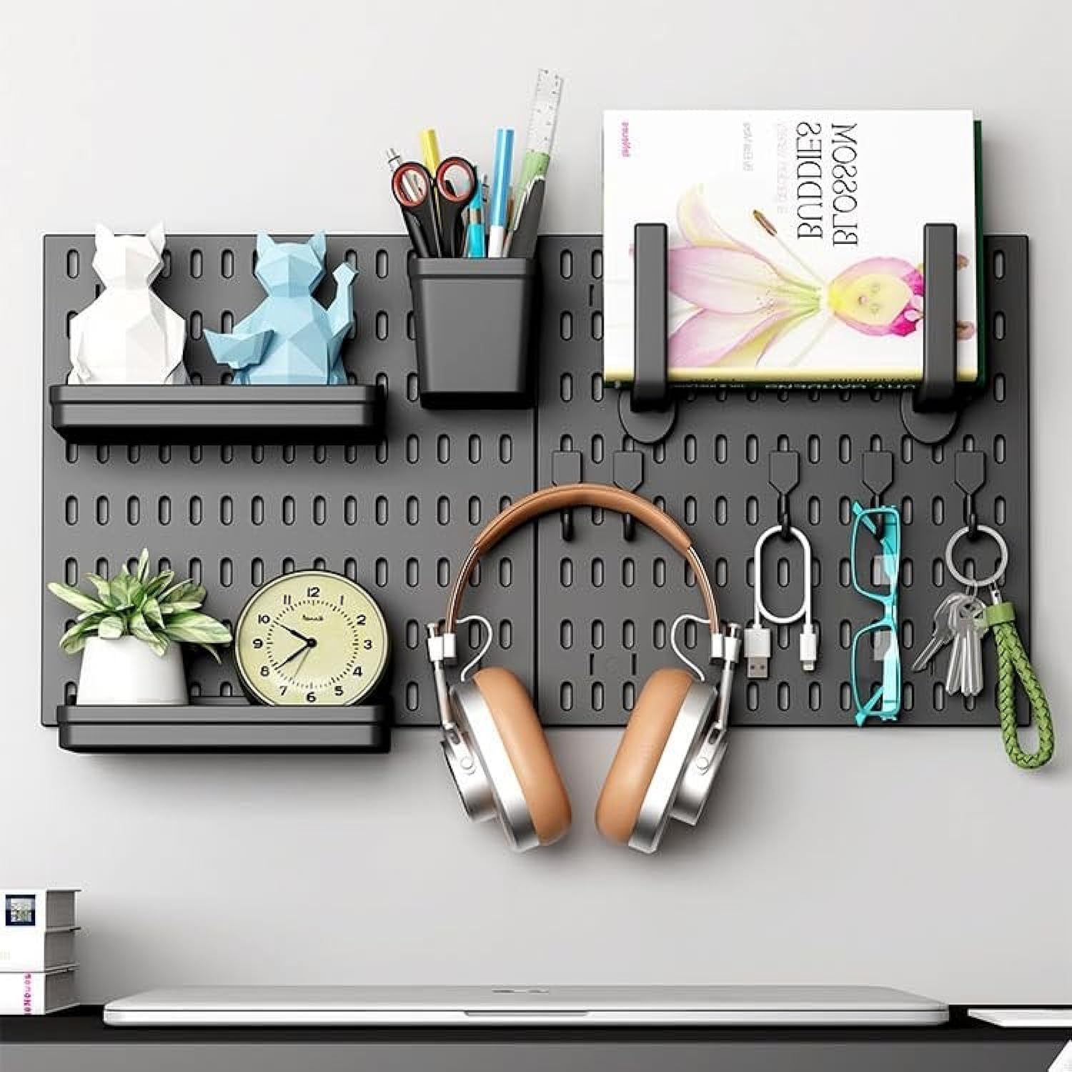 CARLA HOME Pegboard Wall Organizer Kit with 2 Modular Panels and 10 Accessories Black