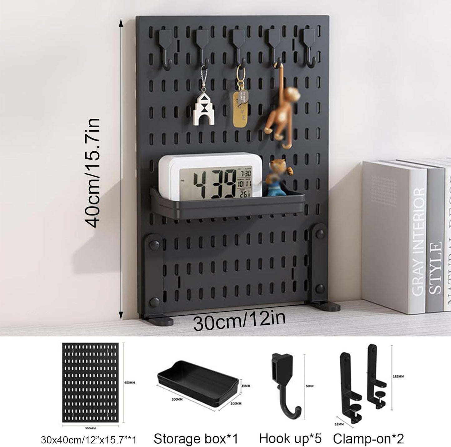 CARLA HOME Desk Pegboard Organizer with Hooks Tray and Clamp Mount Black