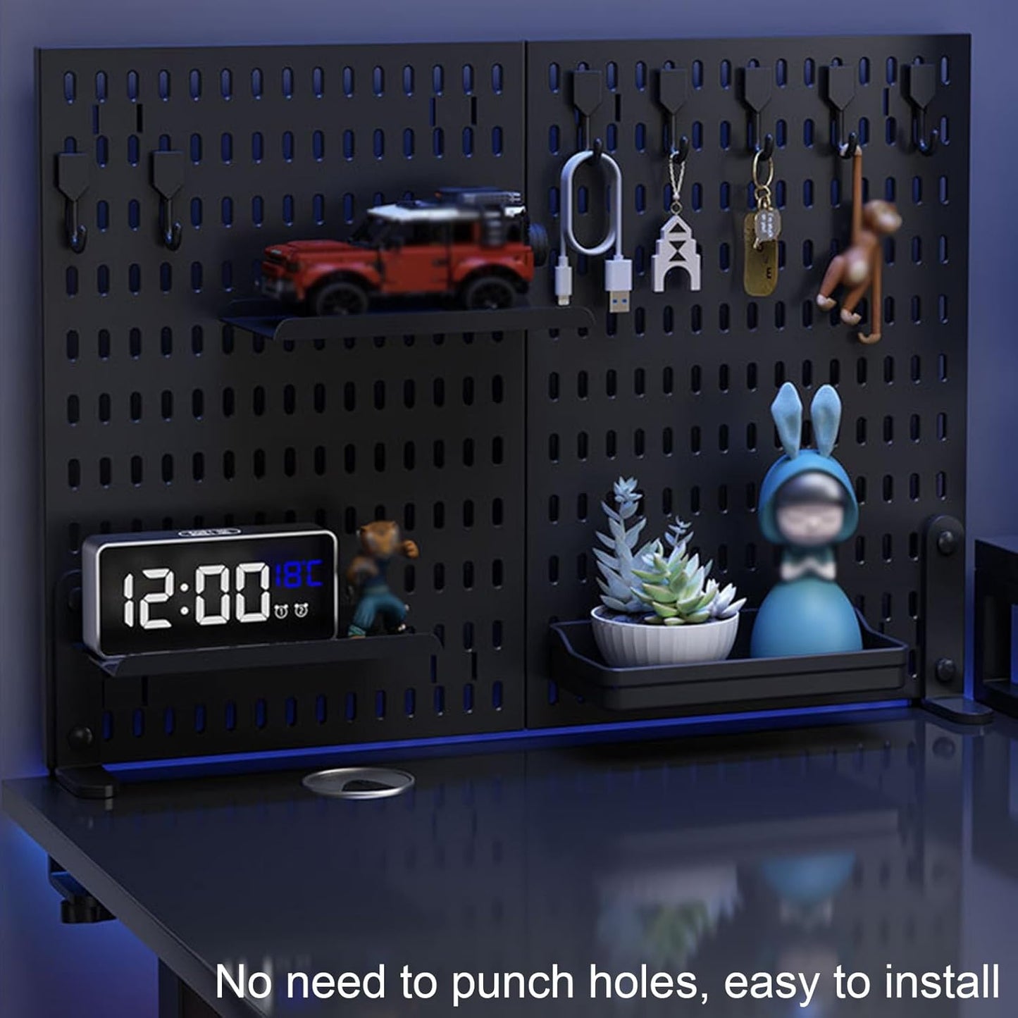 CARLA HOME Desk Pegboard Organizer with Hooks Tray and Clamp Mount Black