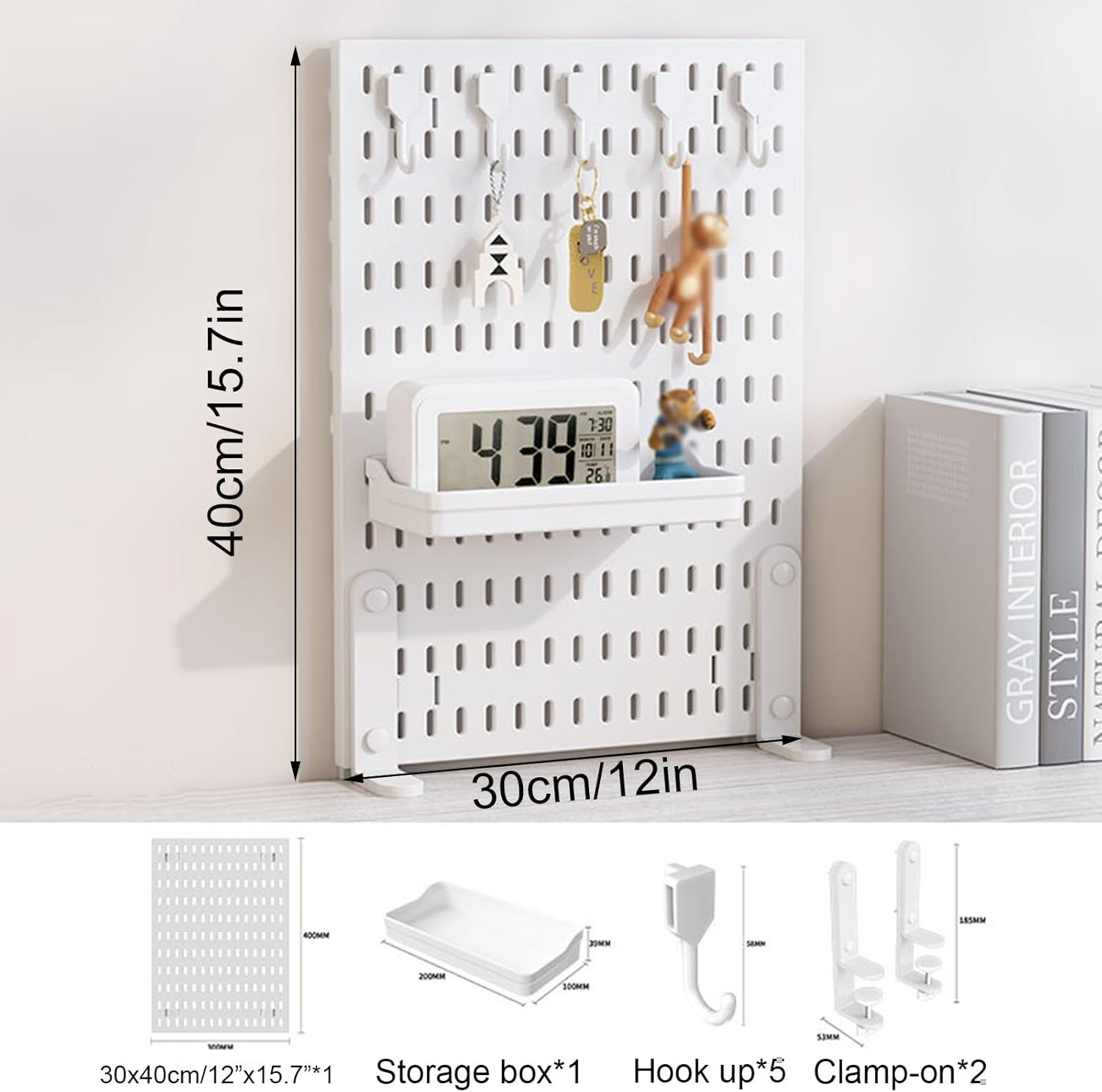 CARLA HOME Desk Pegboard Organizer with Hooks Tray and Clamp Mount White