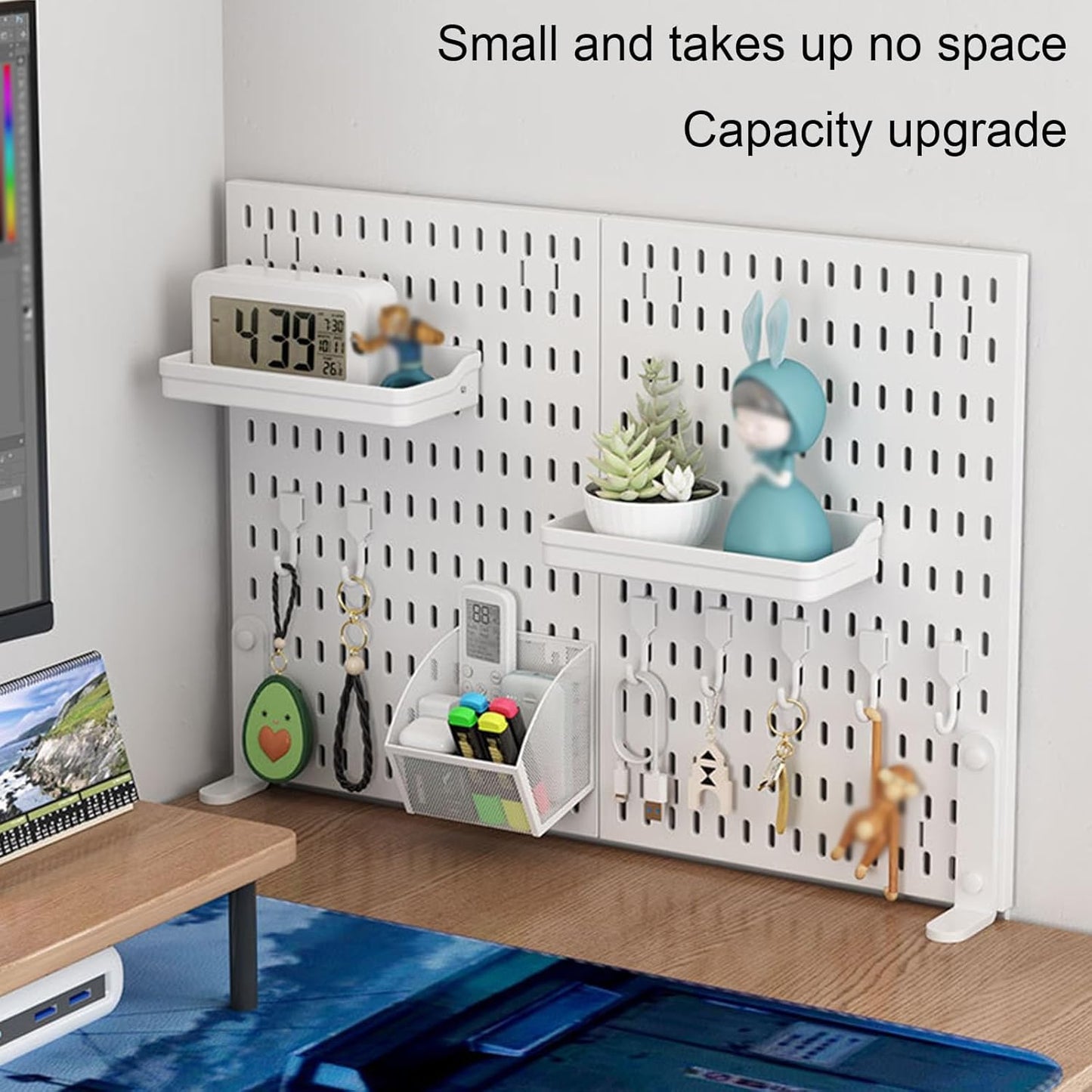 CARLA HOME Desk Pegboard Organizer with Hooks Tray and Clamp Mount White
