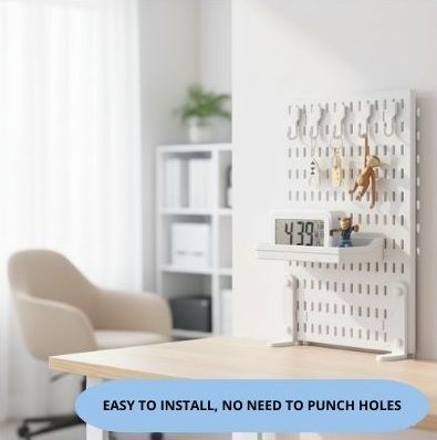 CARLA HOME Desk Pegboard Organizer with Hooks Tray and Clamp Mount White