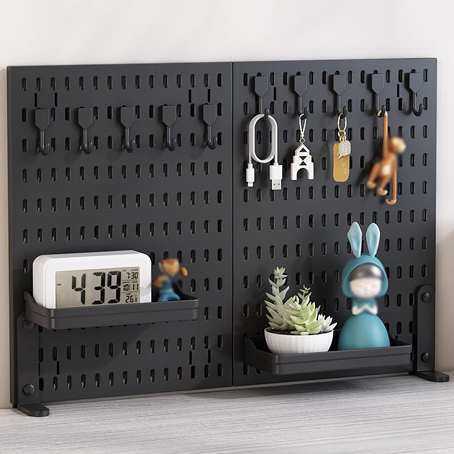 CARLA HOME Desk Pegboard Organizer Kit 2 Pack with Hooks Tray and Clamp Mount Black