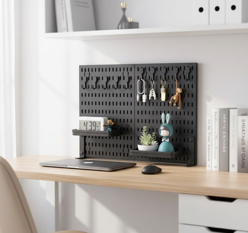CARLA HOME Desk Pegboard Organizer Kit 2 Pack with Hooks Tray and Clamp Mount Black