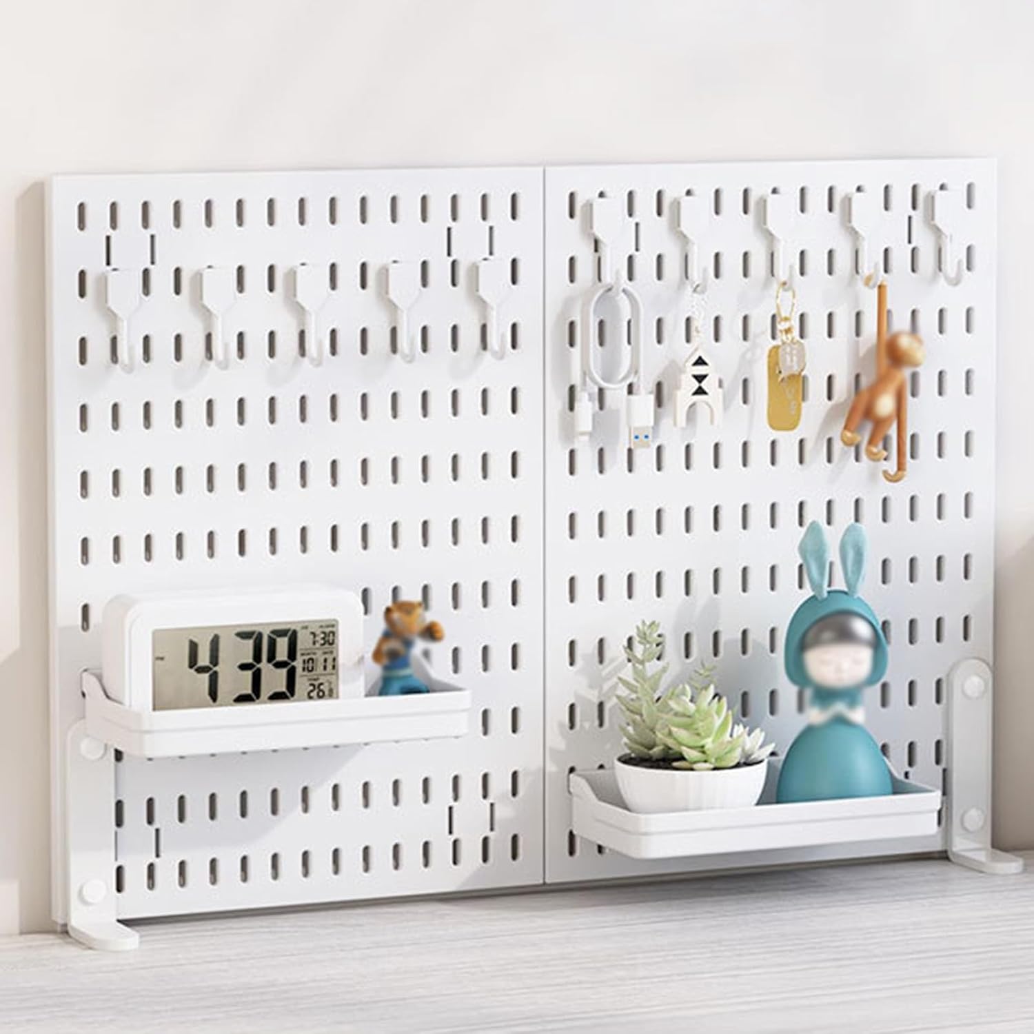 CARLA HOME Desk Pegboard Organizer Kit 2 Pack with Hooks Tray and Clamp Mount White