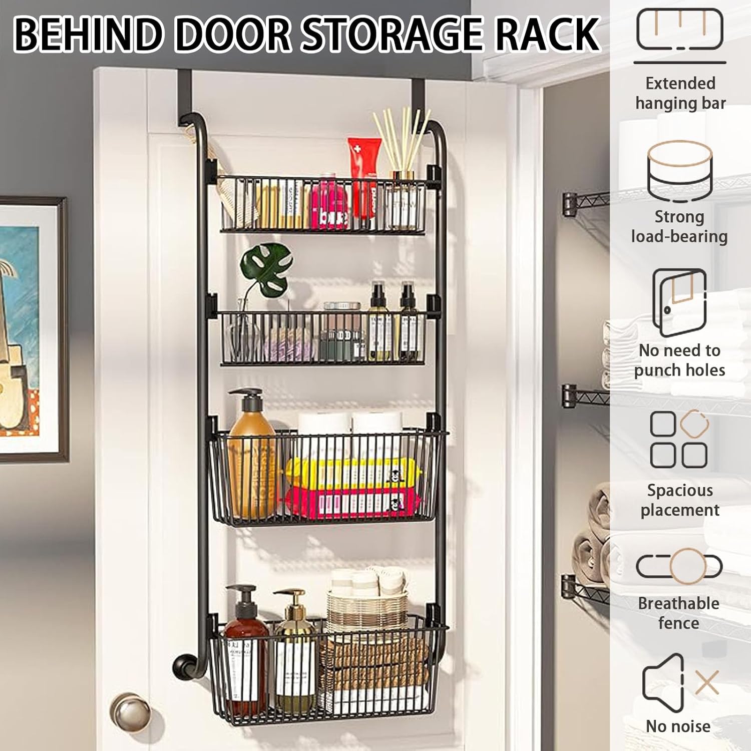 CARLA HOME Over Door Organizer 4 Tier Metal Pantry Storage Rack