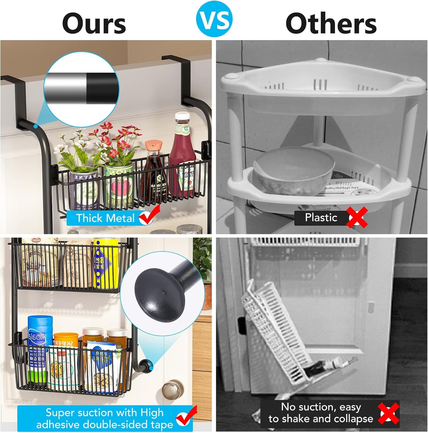 CARLA HOME Over Door Organizer 4 Tier Metal Pantry Storage Rack