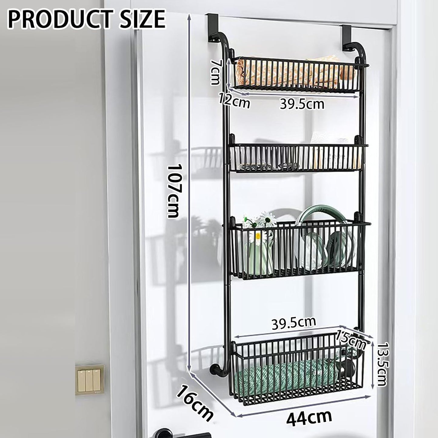 CARLA HOME Over Door Organizer 4 Tier Metal Pantry Storage Rack