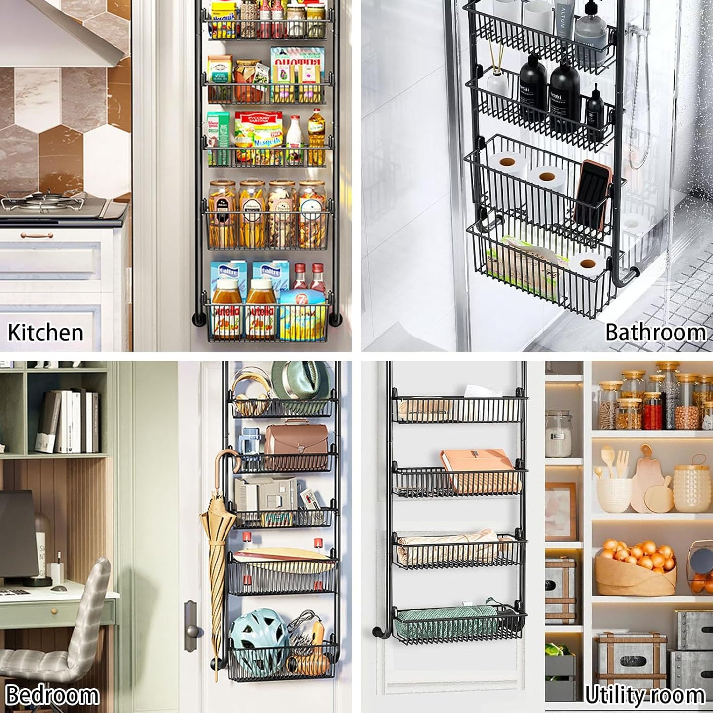 CARLA HOME Over Door Organizer 4 Tier Metal Pantry Storage Rack