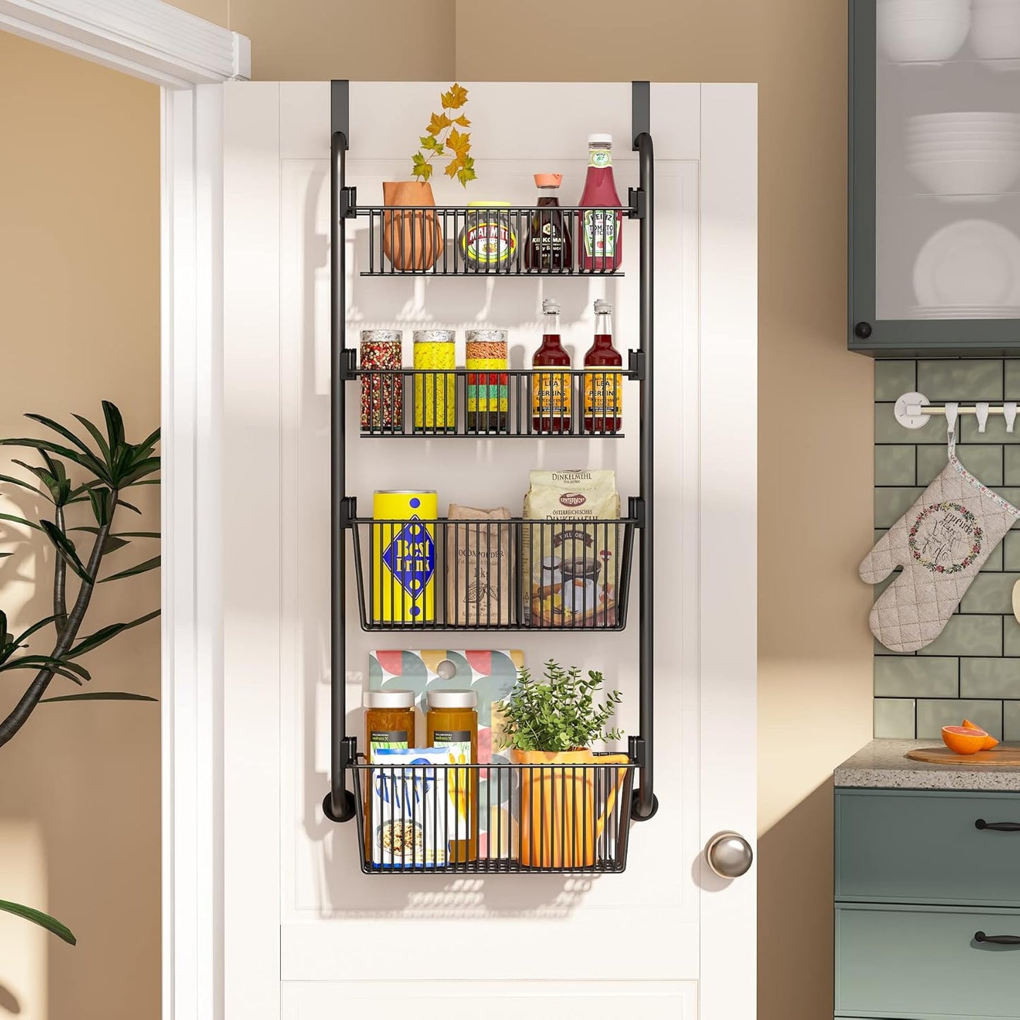 CARLA HOME Over Door Organizer 4 Tier Metal Pantry Storage Rack